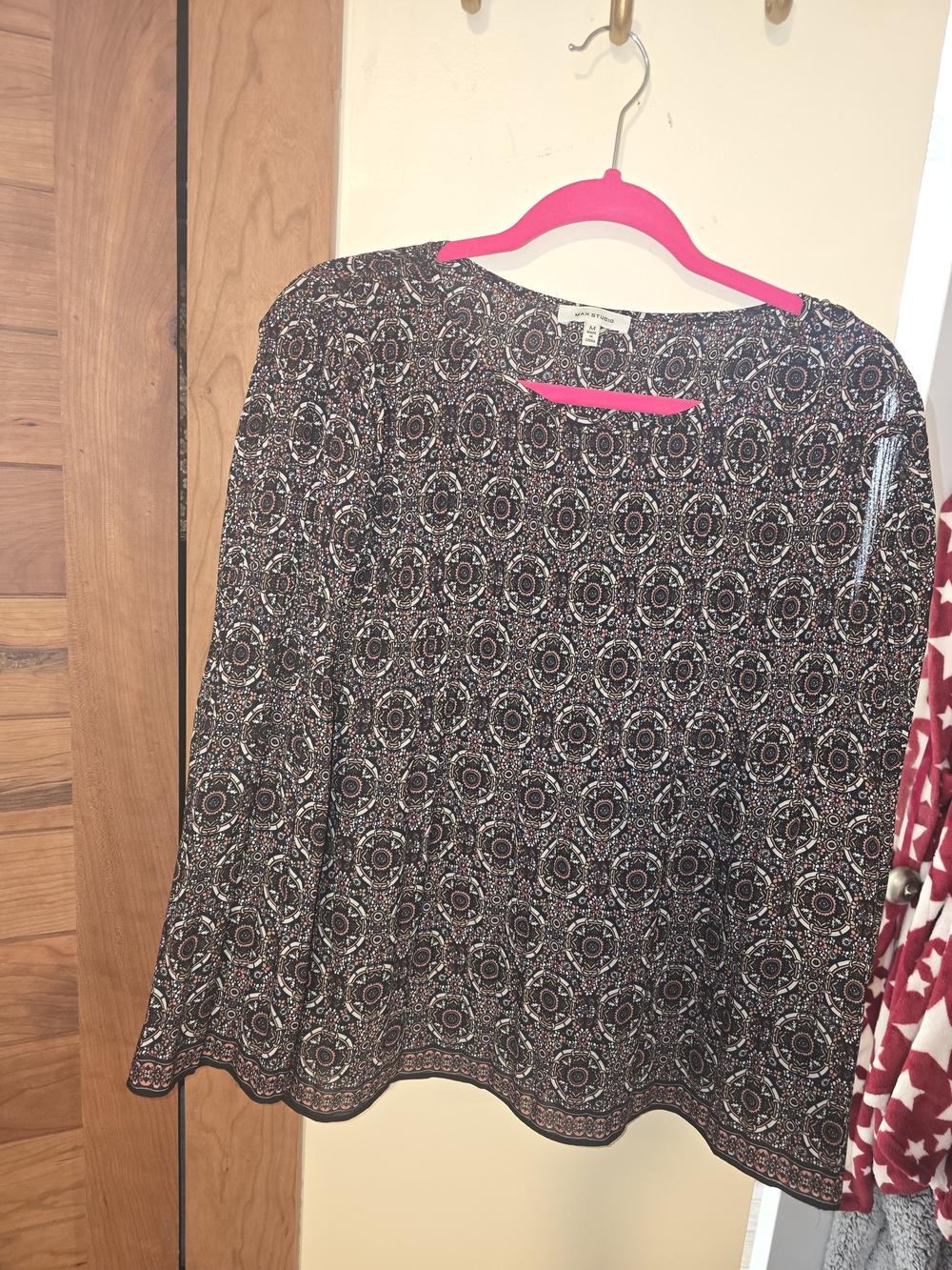 Max Studio Black Printed Long-Sleeve Blouse